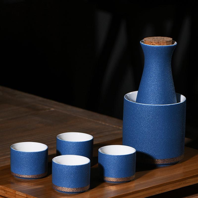 日式清酒具套装陶瓷手工描金高档酒器宣德蓝釉温酒壶酒杯成套