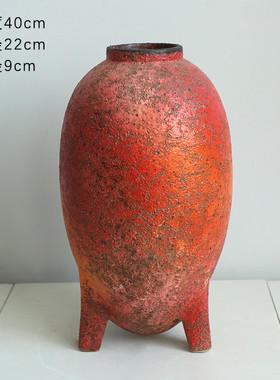 景德镇新中式石榴红花盆摆件家居插花客厅茶室饰品干花水培粗陶罐