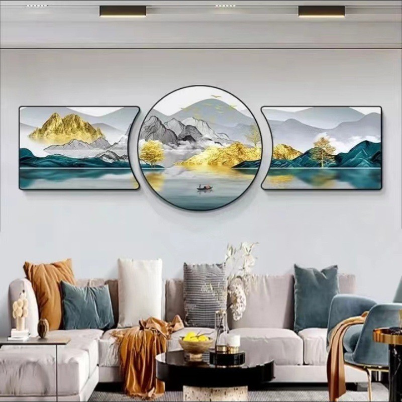 圆形晶瓷镶钻挂画高档沙发背景墙装饰画客厅画现在轻奢简约画批发图片