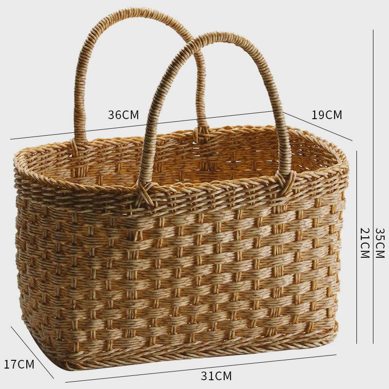 超买菜购物篮塑料仿藤编超市划算篮子大号野餐篮采摘篮一件起批