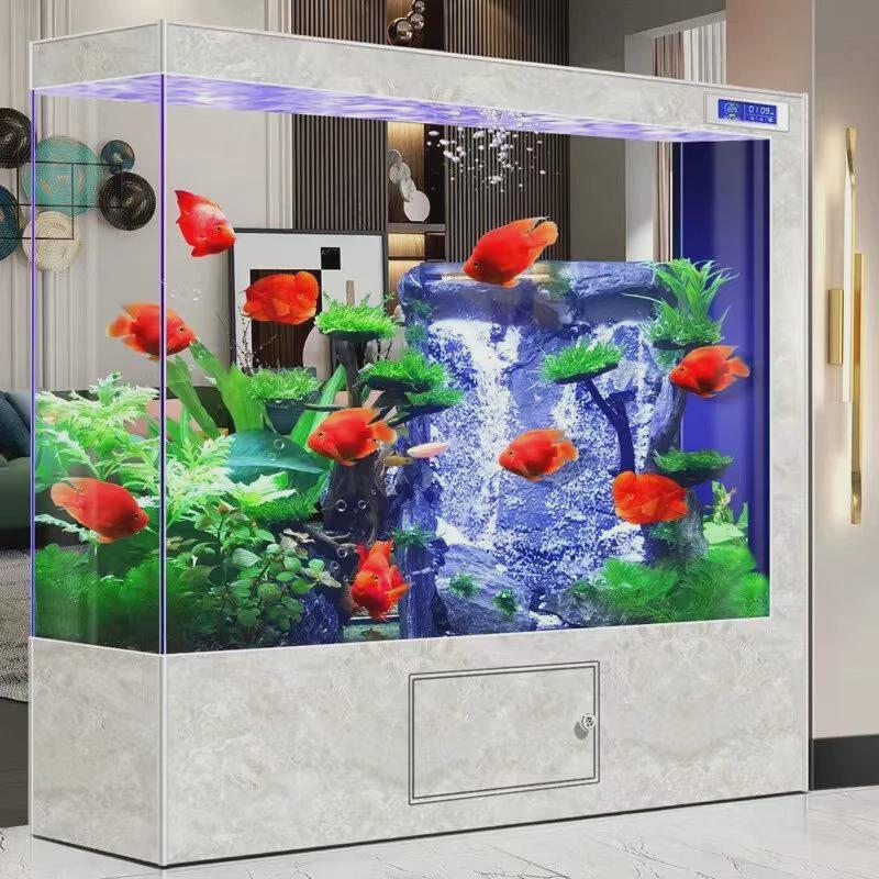 fxX新款超白玻璃鱼缸客厅家用长方形落地整套过滤系统包邮