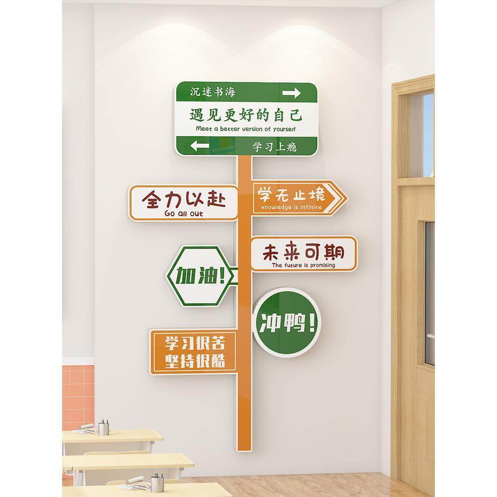 班级布置教室装饰初三高中考激励志文字标语创意路牌文化墙贴立体,家居饰品,软装墙贴,淘宝优惠券,粉丝福利购,淘宝优惠卷