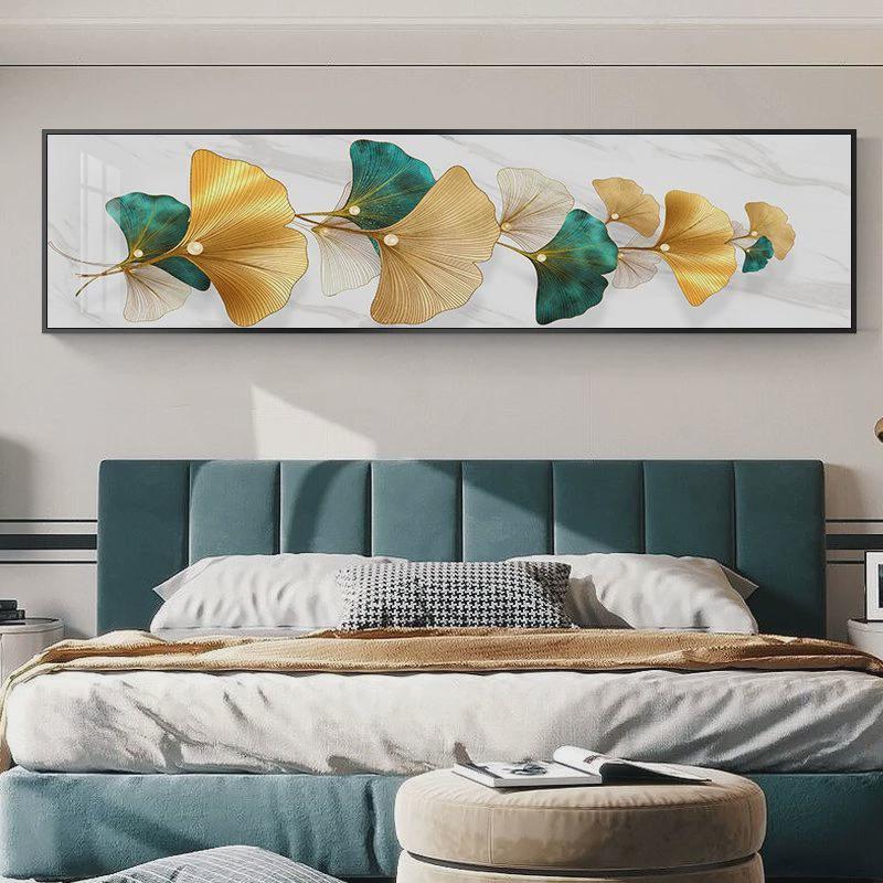 现代简约卧室床头背景墙装饰画房间主卧墙面羽毛挂画酒店轻奢壁画