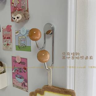 h-store美式新款ins木球磁吸挂钩免打孔磁铁门后装饰厨房挂复古