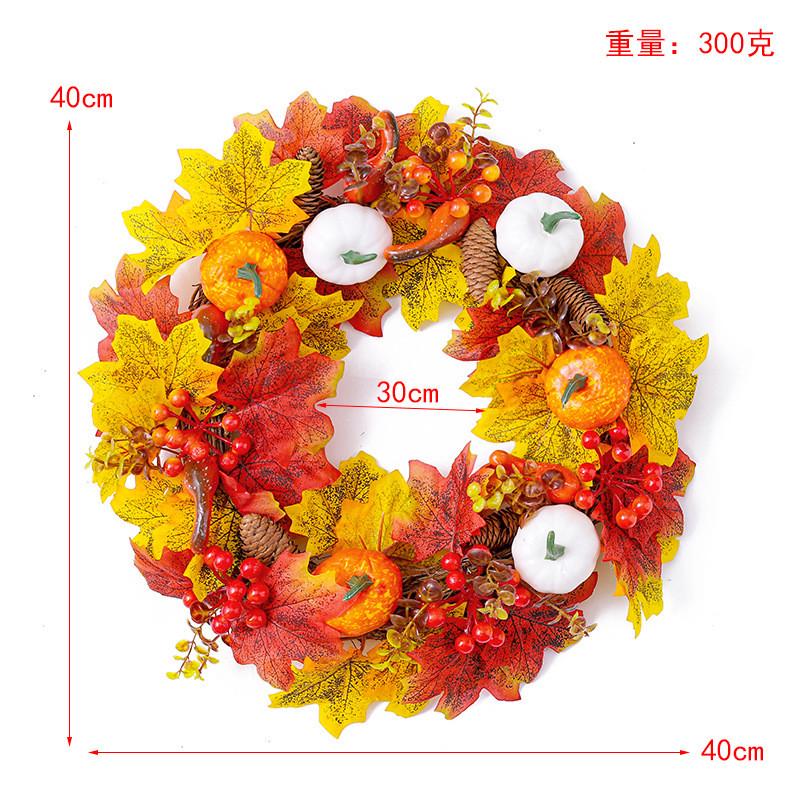 众然丰收节枫叶藤圈挂秋色南瓜花环门万圣节酒吧装饰品花圈道具
