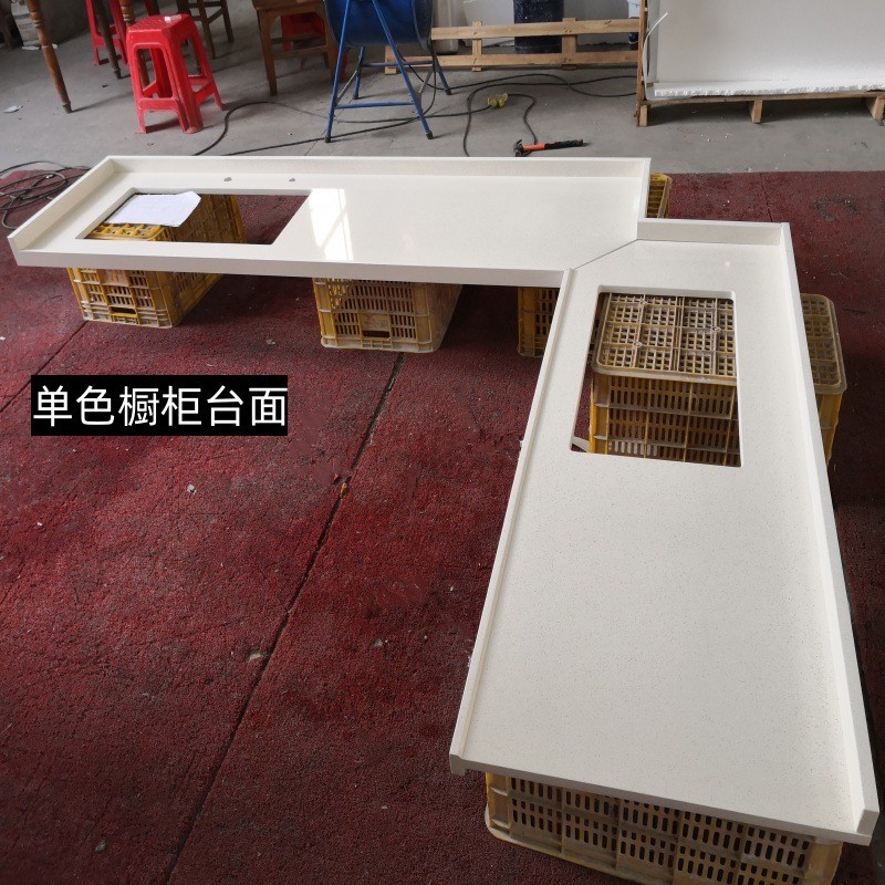 工厂加工定制灰色白色人造石英石面板家用厨房改造橱柜台面订做