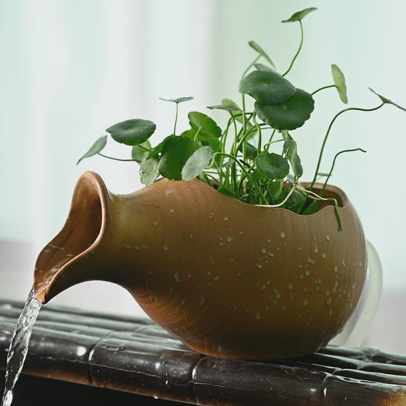 简约花瓶开口陶瓷流水摆件鱼缸装饰出水口循环小瀑布绿植沼泽过滤