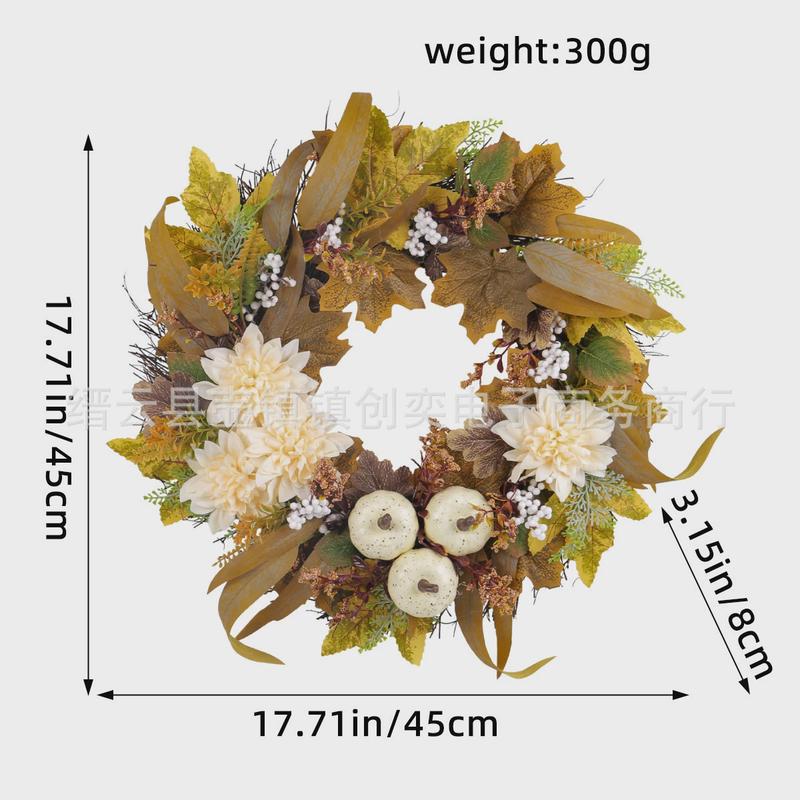 白南瓜花环枫叶2024新款仿真门挂壁挂秋收感恩节花圈枯枝藤圈