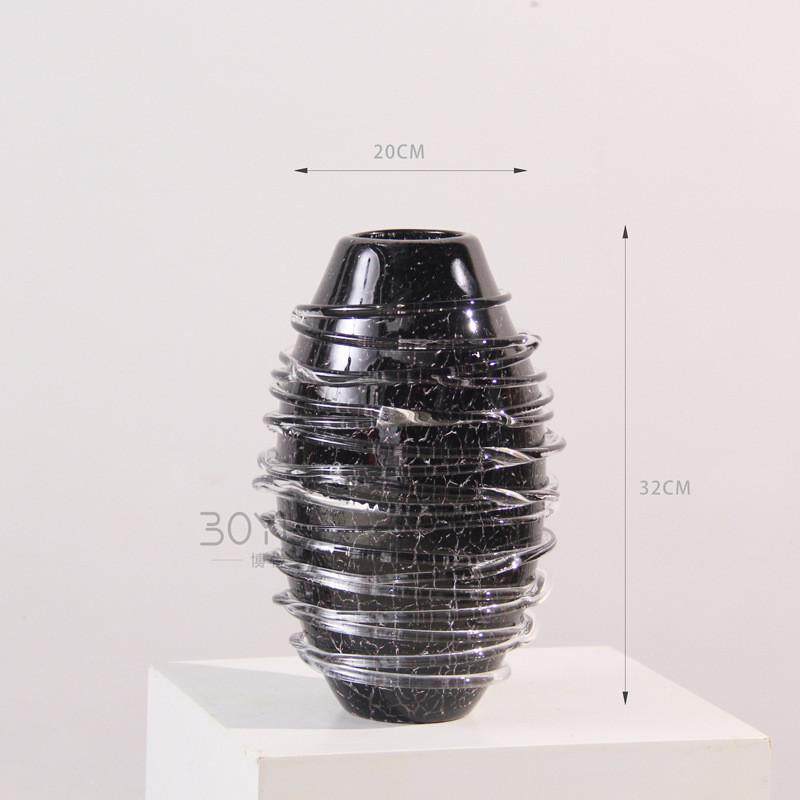 轻奢风极简意式高级黑色纹路琉璃花瓶客厅前台酒店大堂展示柜摆件