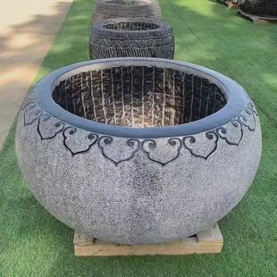 庭院青石鱼缸仿古荷花缸石头水缸石雕天青石鱼缸摆件