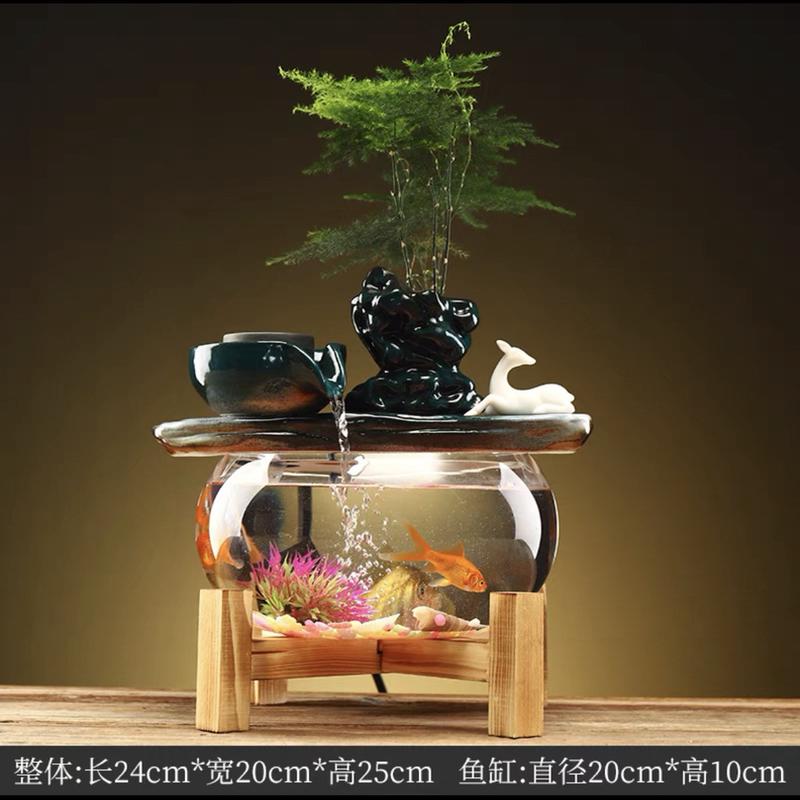 创意玻璃金鱼缸客厅桌面循环流水摆件养鱼盆招财鱼缸迷你小型家用