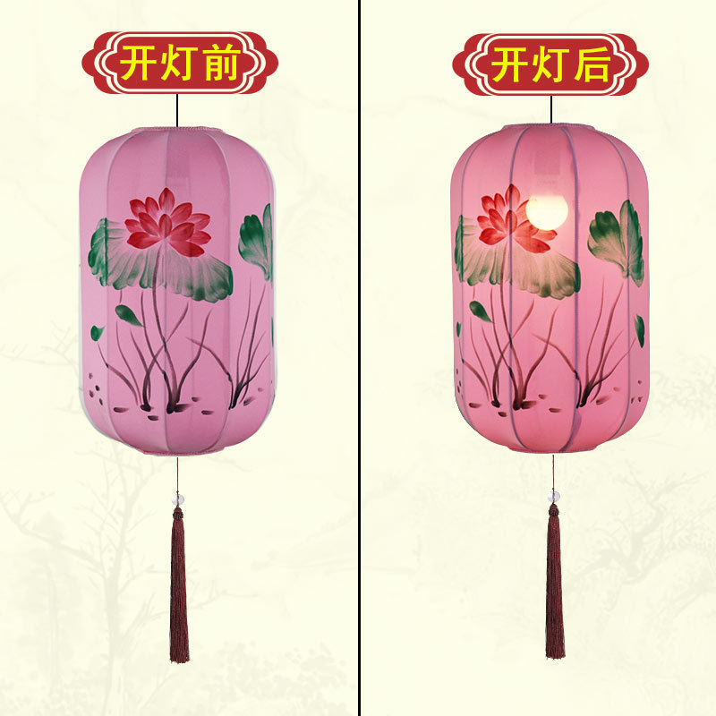 中式布艺手绘玄关灯笼茶楼茶室餐厅火锅店过道走廊冬瓜仿古灯笼灯