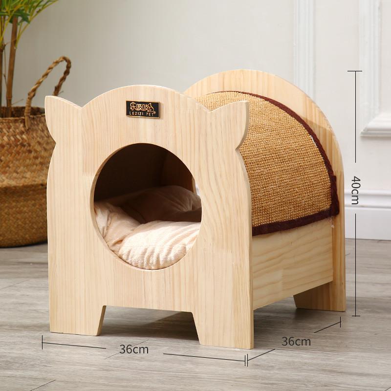 实木猫窝抓板冬季批发保暖封闭式剑麻四季通用一体板抓猫屋宠物窝