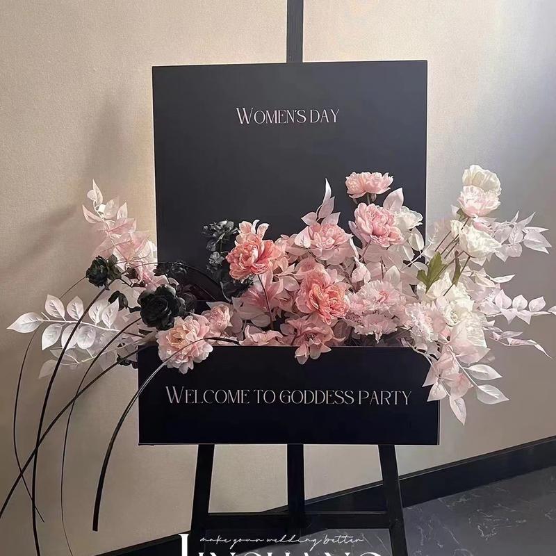 立体花艺迎宾展示牌立式水牌仿真花牌婚礼kt板宝宝满月生日宴