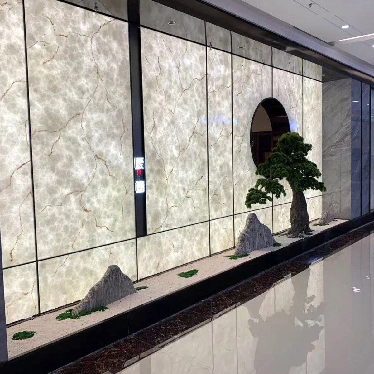 厂家直供透光板厂家透光石透光板天花花石黄白色云石板雪吊顶过道