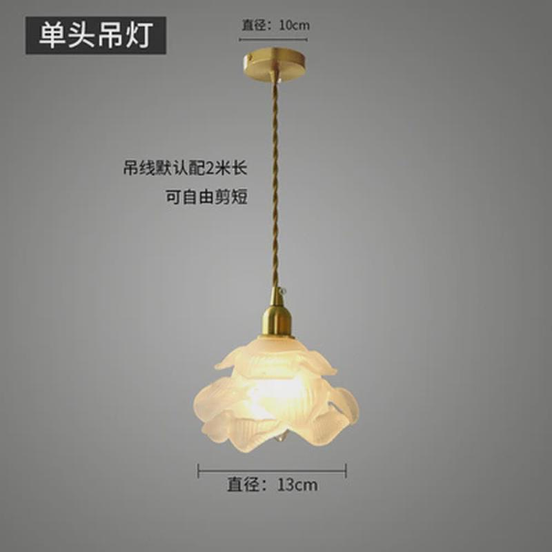 法式花瓣小吊灯花朵日式玻璃黄铜餐厅吧台灯美式复古卧室床头吊灯