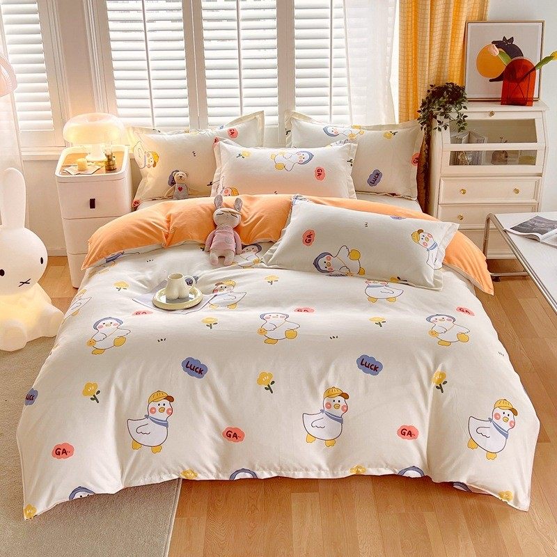 开学季可爱风卡通被套磨毛印花三件套床上四件套床笠学生床单代发