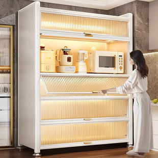 厨房置物架带多功能落地多层柜门橱柜微波炉烤箱电器置物储物碗柜