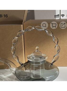 高扭纹玻璃茶壶蓝色颜值克莱因蓝高硼硅玻璃壶功夫茶具