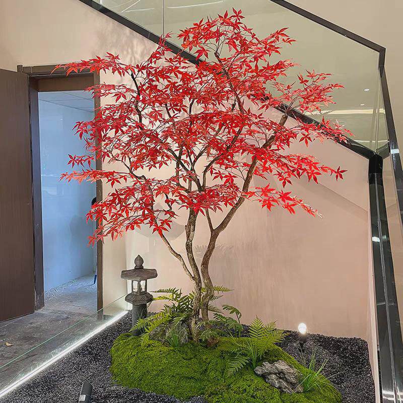 仿真枫叶树假红枫树大型商场酒店绿植装饰室内外落地简约假树造景图片