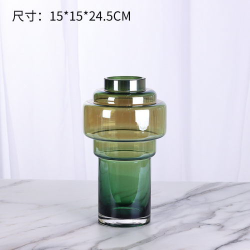 现代北欧轻奢镀彩几何玻璃花瓶工艺品摆件家居样板房软装饰品用品