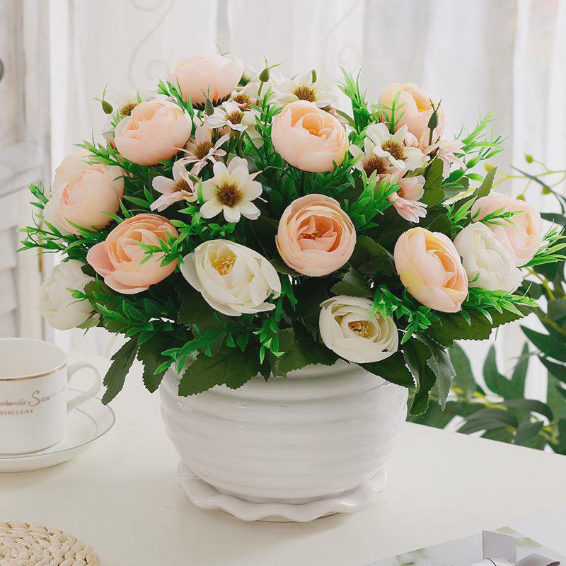 假花花客厅摆件玫瑰花束餐桌花摆花装饰塑料花艺绢花插花盆栽