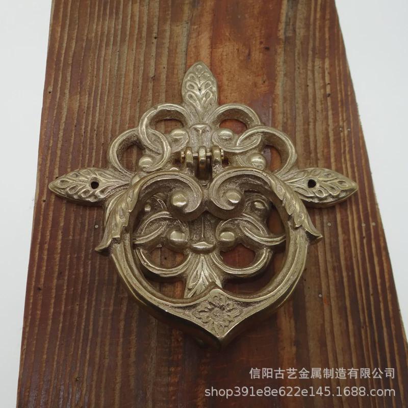 黄铜拉手中式彷古大门把手老式古建庭院木门拉环古典花形拉手门环