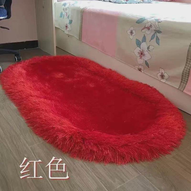 长毛绒卧室床前小地毯公主房间榻榻米网红ins可爱椭圆形床边地垫