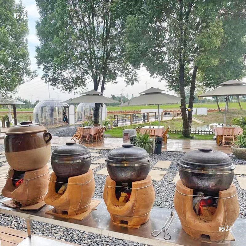 手工泥炉小土灶炖鸡柴火炉砂锅泥土灶农家乐养生砂锅土炉子炭火锅