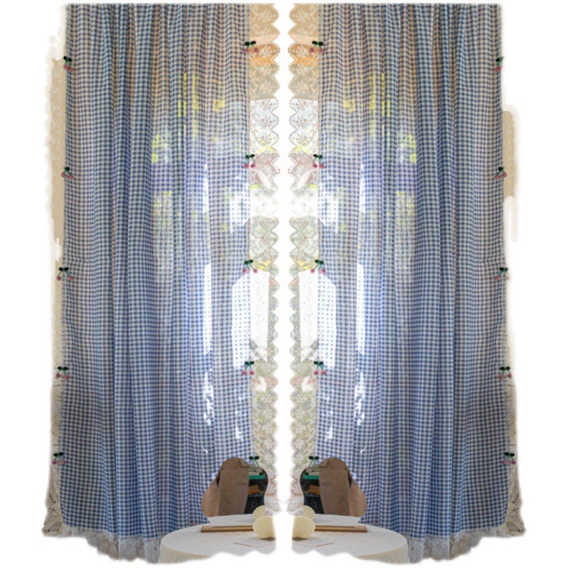 法式乡村清新窗帘小新蕾丝花边半帘民宿布帘卧室出租屋厨房格子品