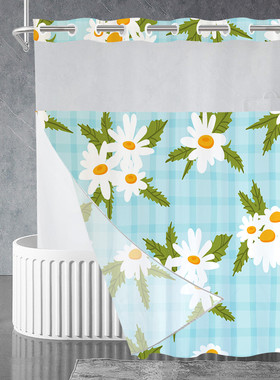 双层隔断帘环数码印花防水浴帘清新雏菊浴卫生间防水大来图定