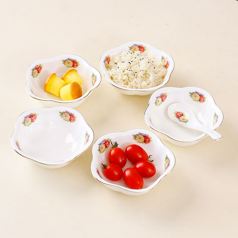 唐山骨瓷5英寸米饭碗欧式陶瓷碗家用餐具套装梅花碗创意个性汤碗