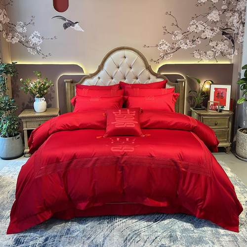 结婚季丨简奢新中式100支全棉红色婚庆四件套多件套婚房备婚寝具