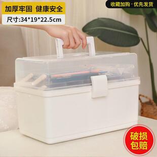 9wor塑料画画美术生工具箱小学生美甲透明三层国画收纳手提工具箱