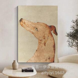 纯手绘装饰画动物简约轻奢挂画白马卧室入户过道玄关装饰画竖板