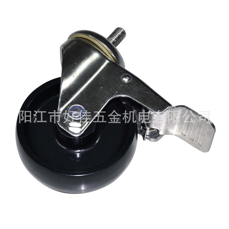 源头工厂直供4寸中型304不锈钢防水防锈高强超韧尼龙PU双刹脚轮