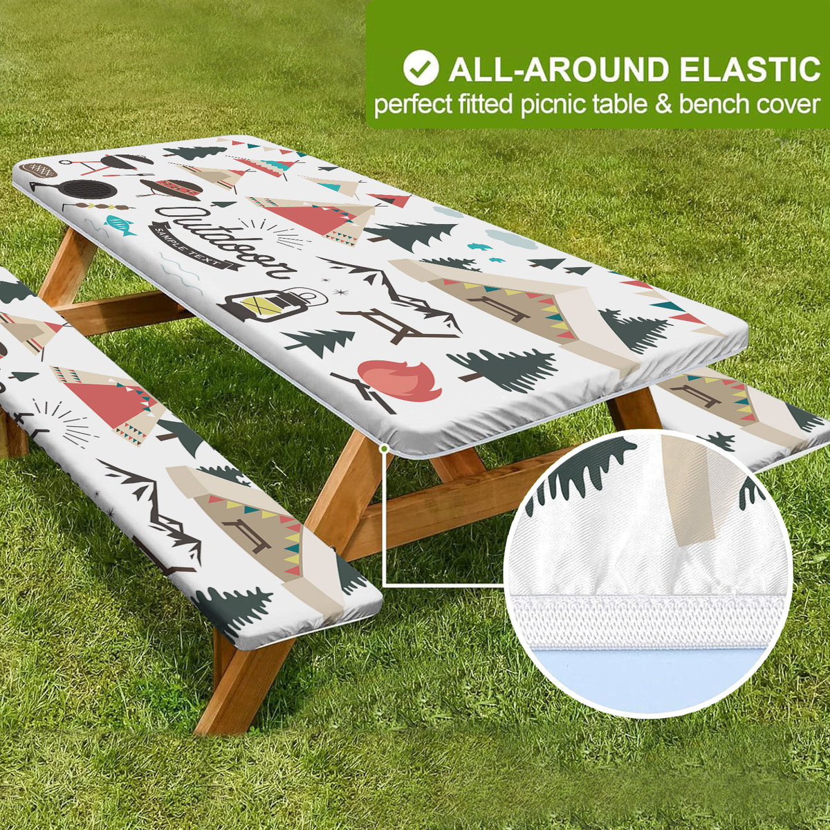 户外防风防尘桌布套二胡葵款桌野餐套连长椅套3件套弹性贴合