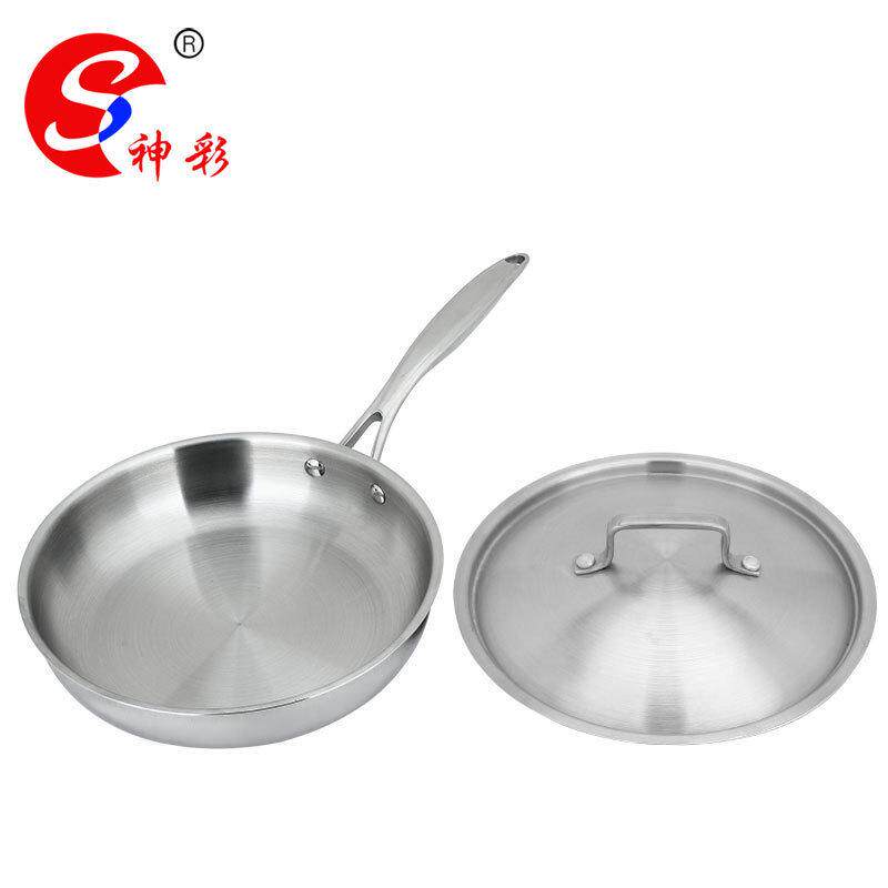 厂家直销304不锈钢煎饼平底炒锅不粘无涂层少厨房煎锅礼品锅具