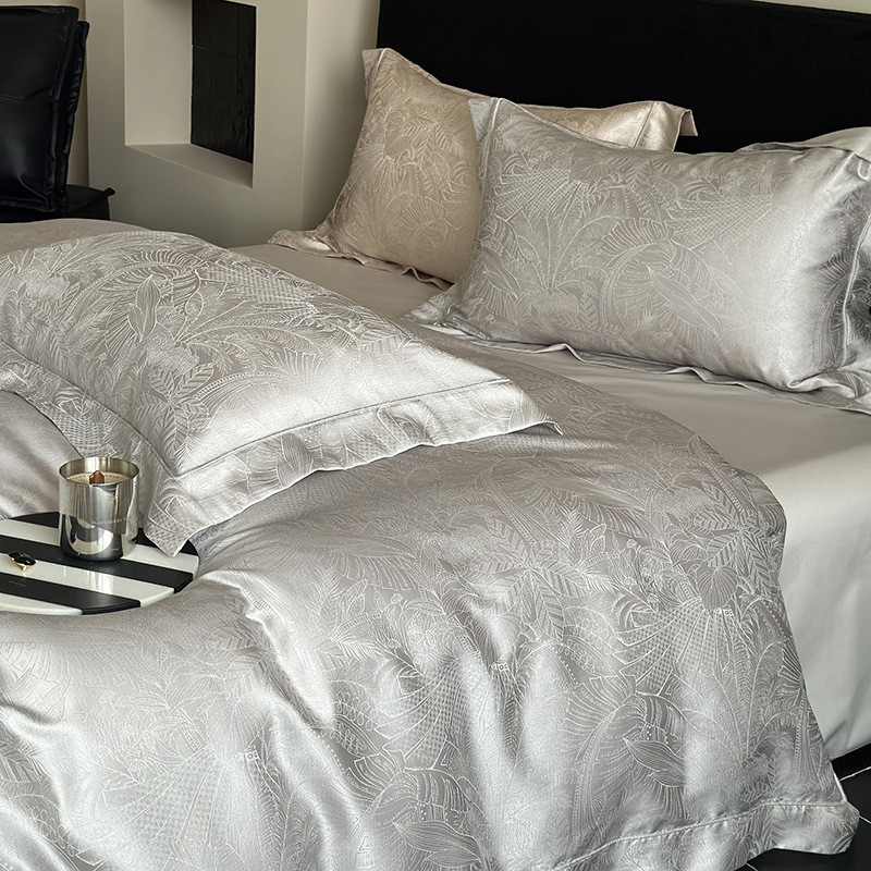 高级感超柔大提花四件套全棉100s长绒棉轻奢风裸睡床上用品被套