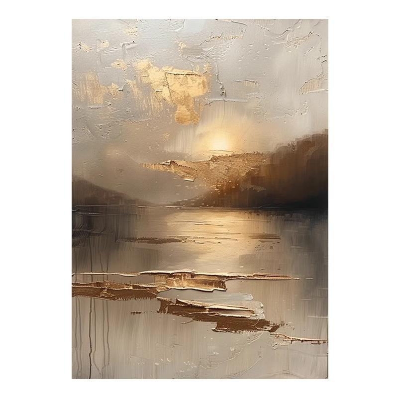 中古风手绘油画夕阳抽象客厅沙发背景肌理装饰画玄关走廊挂画小众