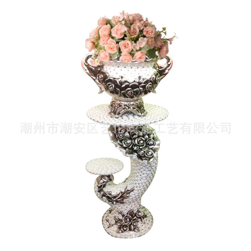 商场中式酒店花盆门市仿真花会所罗马柱门口装饰工艺摆件镂空花瓶