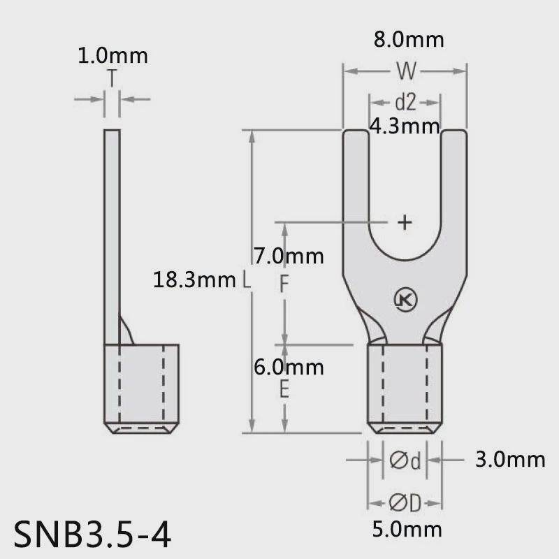 snb3.5-4紫铜叉形接线端子m4开口鼻冷压铜式端头电线接头插拔端