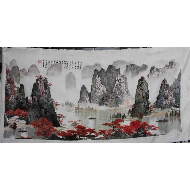 苏绣绣片客厅办公室会客厅装饰画苏州手工刺绣漓江山水厂家生产