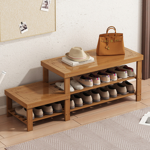多层鞋架换鞋凳楠竹室内可坐鞋柜家用卧室床尾凳入户门凳长条凳