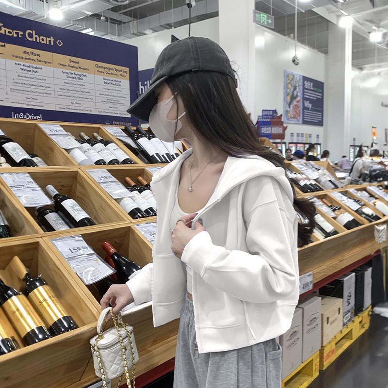 白色连帽卫衣拉链外套女款小个子春秋季2025早春新款开衫短款上衣