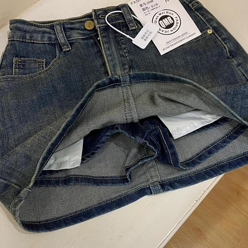 牛仔裤裙女夏新款大码胖mm梨形身材高腰弹力显瘦遮肚a字半身短裙