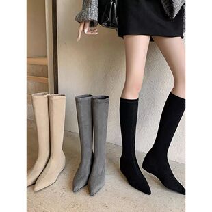 尖头内增高弹力长筒靴女2025冬季新款瘦瘦靴小个子包腿高筒靴子女
