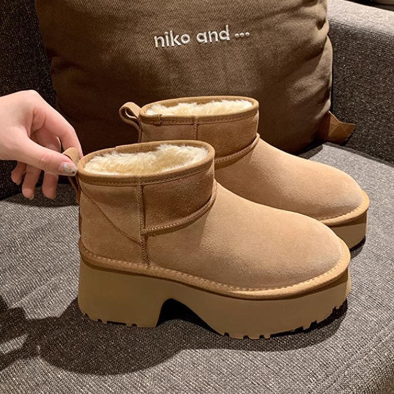 【sheii苏茵茵】苏黎初雪~保暖厚底粗跟低帮羊毛毛短靴女雪地靴