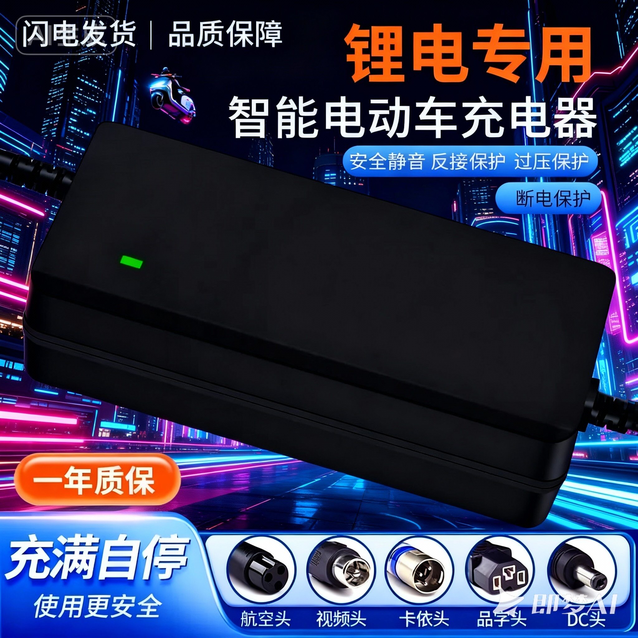 锂电专用智能充电器48V安全静音充满自停锂离子哈雷平衡车充电器