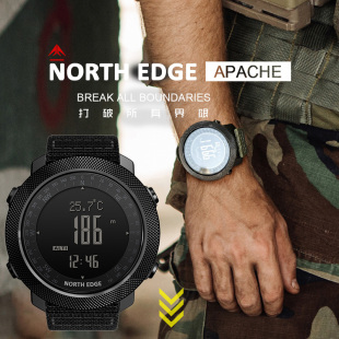 游泳气质夜光黑武士手表跑步专用APACHE3 NORTH EDGE 男士 多功能户外防水运动智能电子数字手表青少年学生男款